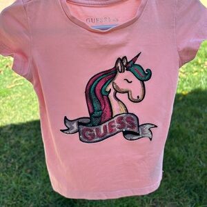 Guess Pink Unicorn Tee with Sequin Design